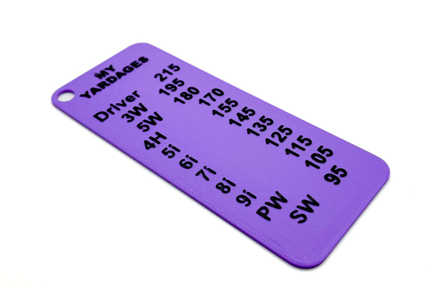 Personalised golf yardage card - 3D printed plastic, listing your own club yardages - 3Dudes & Dad