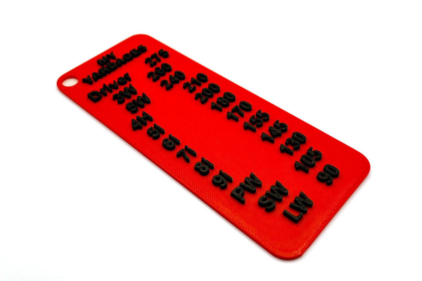 Personalised golf yardage card - 3D printed plastic, listing your own club yardages - 3Dudes & Dad