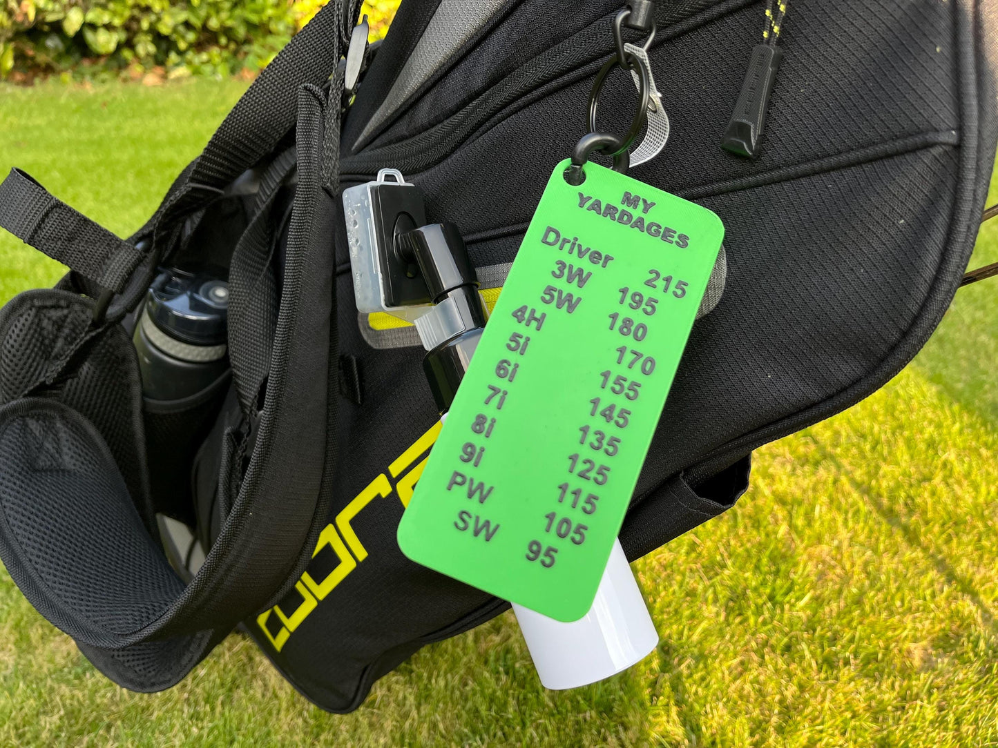Personalised golf yardage card - 3D printed plastic, listing your own club yardages - 3Dudes & Dad
