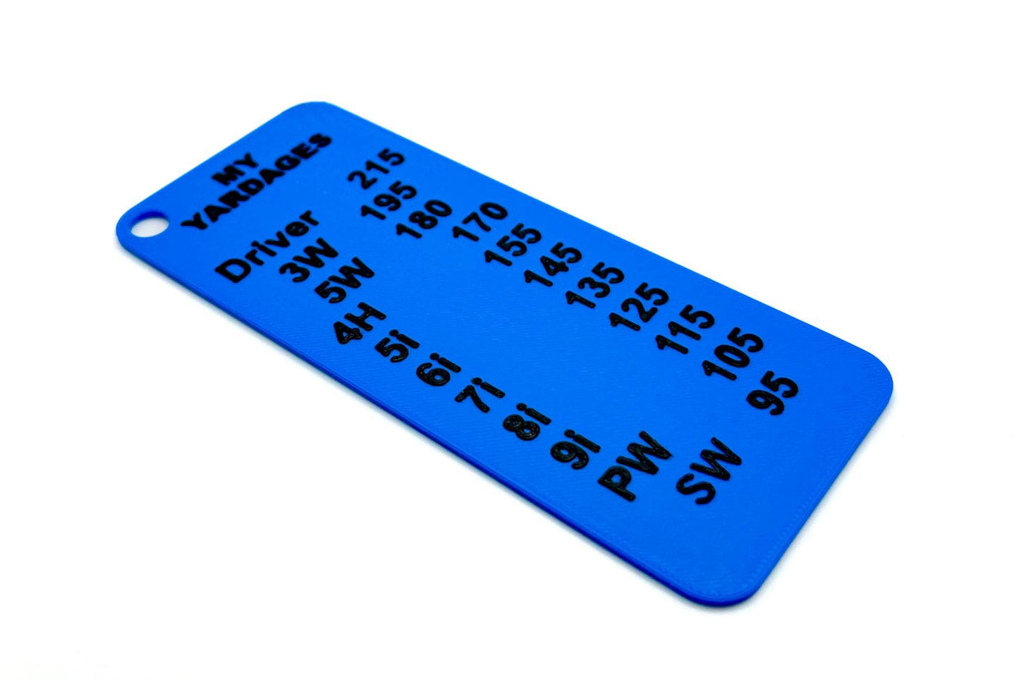 Personalised golf yardage card - 3D printed plastic, listing your own club yardages - 3Dudes & Dad