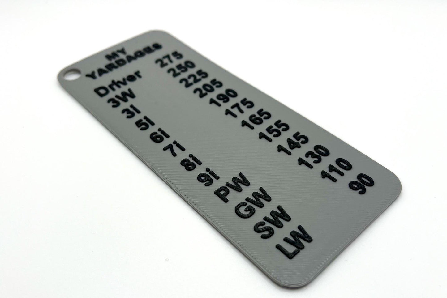 Personalised golf yardage card - 3D printed plastic, listing your own club yardages - 3Dudes & Dad