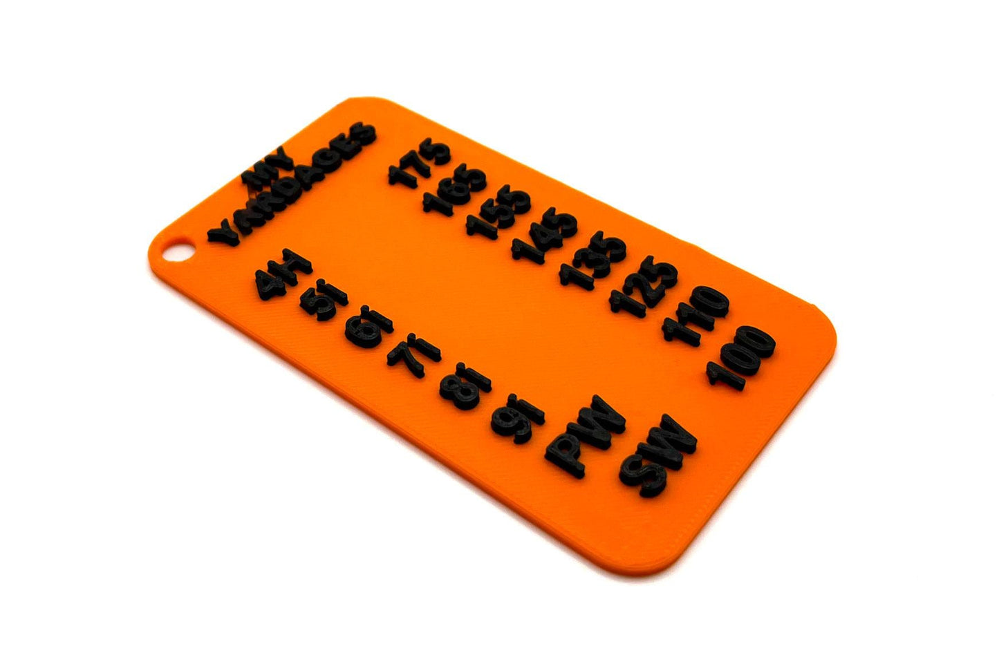 Personalised golf yardage card - 3D printed plastic, listing your own club yardages - 3Dudes & Dad
