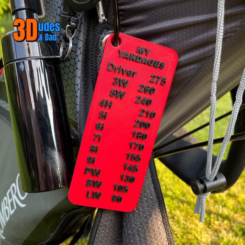 Personalised golf yardage card - 3D printed plastic, listing your own club yardages - 3Dudes & Dad