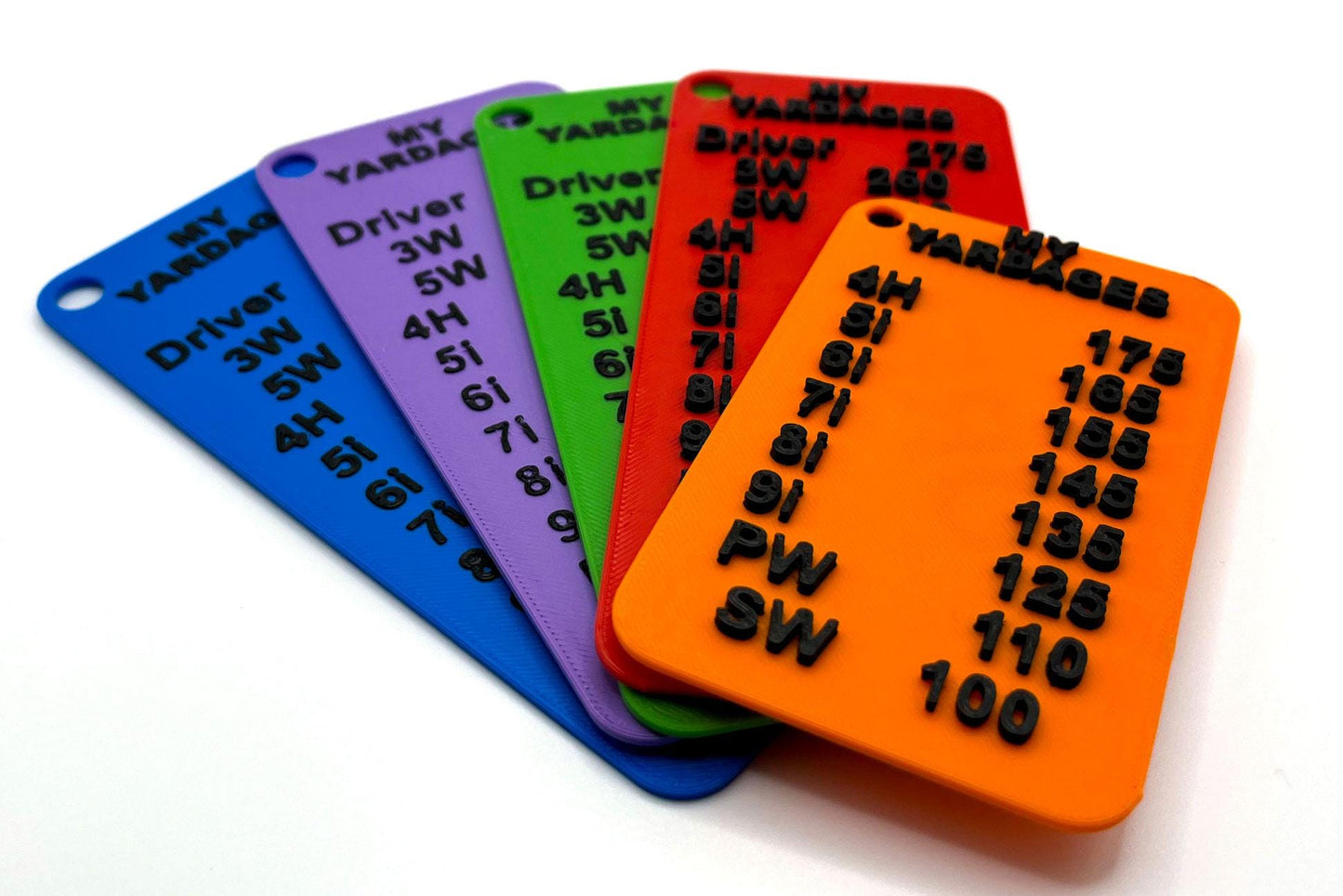 Personalised golf yardage card - 3D printed plastic, listing your own club yardages - 3Dudes & Dad