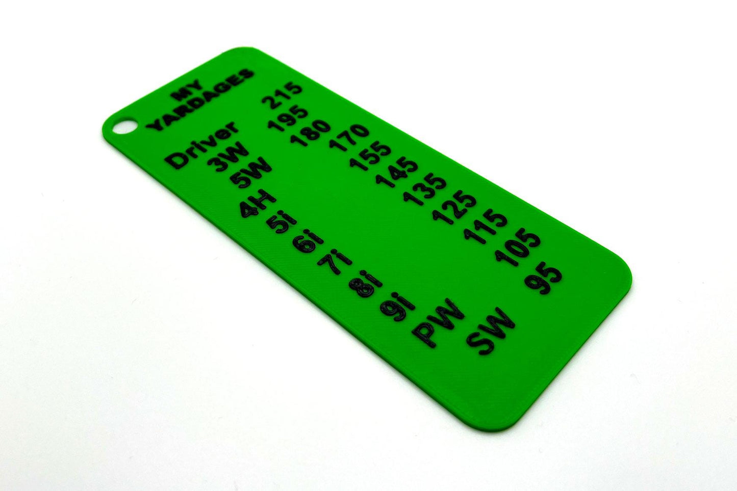 Personalised golf yardage card - 3D printed plastic, listing your own club yardages - 3Dudes & Dad