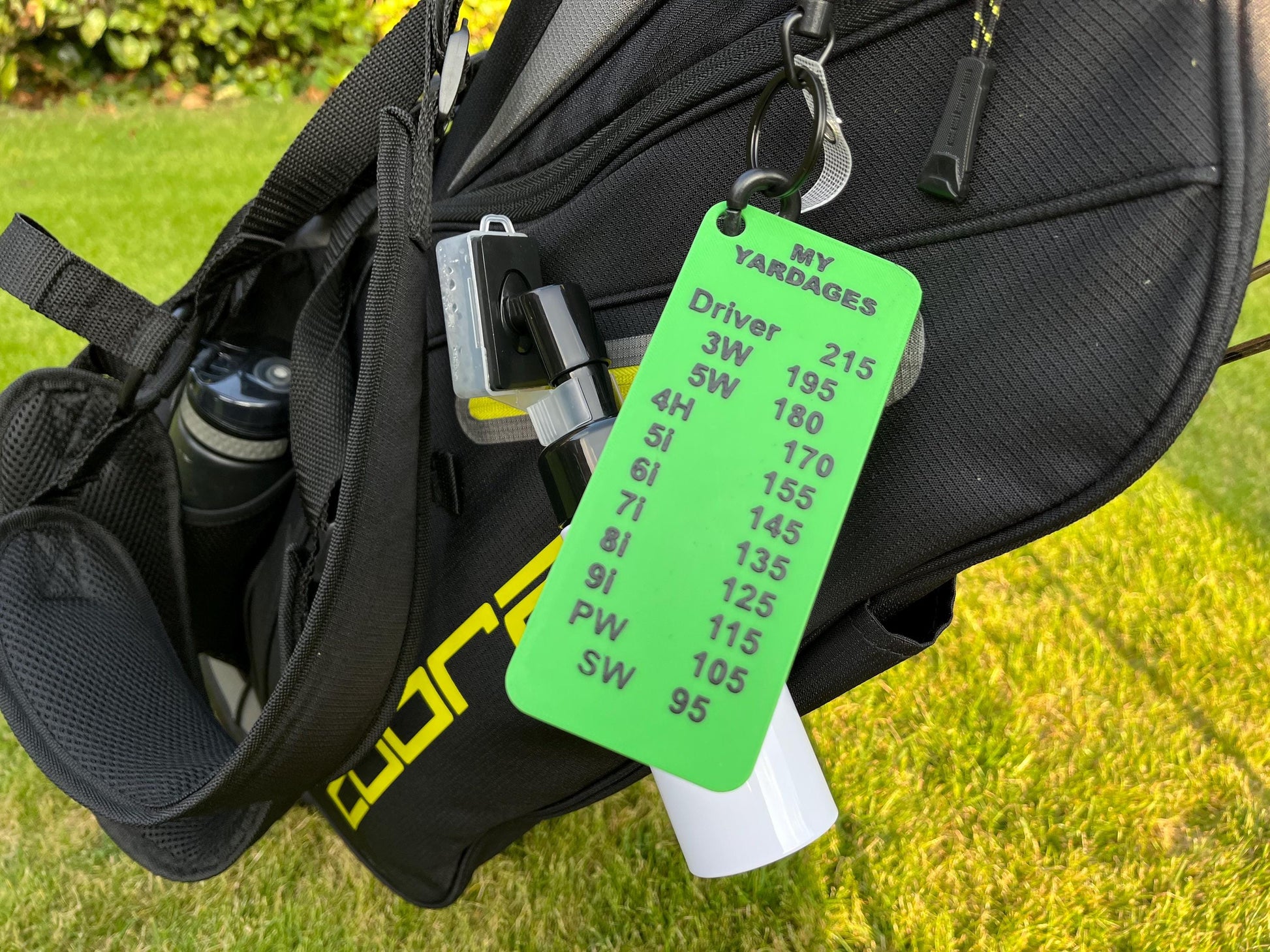 Personalised golf yardage card - 3D printed plastic, listing your own club yardages - 3Dudes & Dad