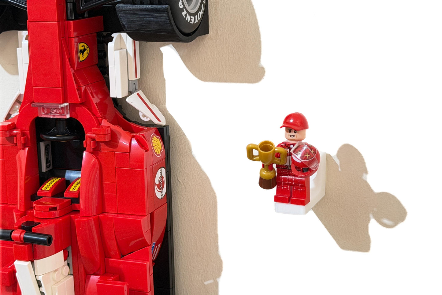 Wall mounted LEGO Icons Ferrari 2004 11375 with minifigure