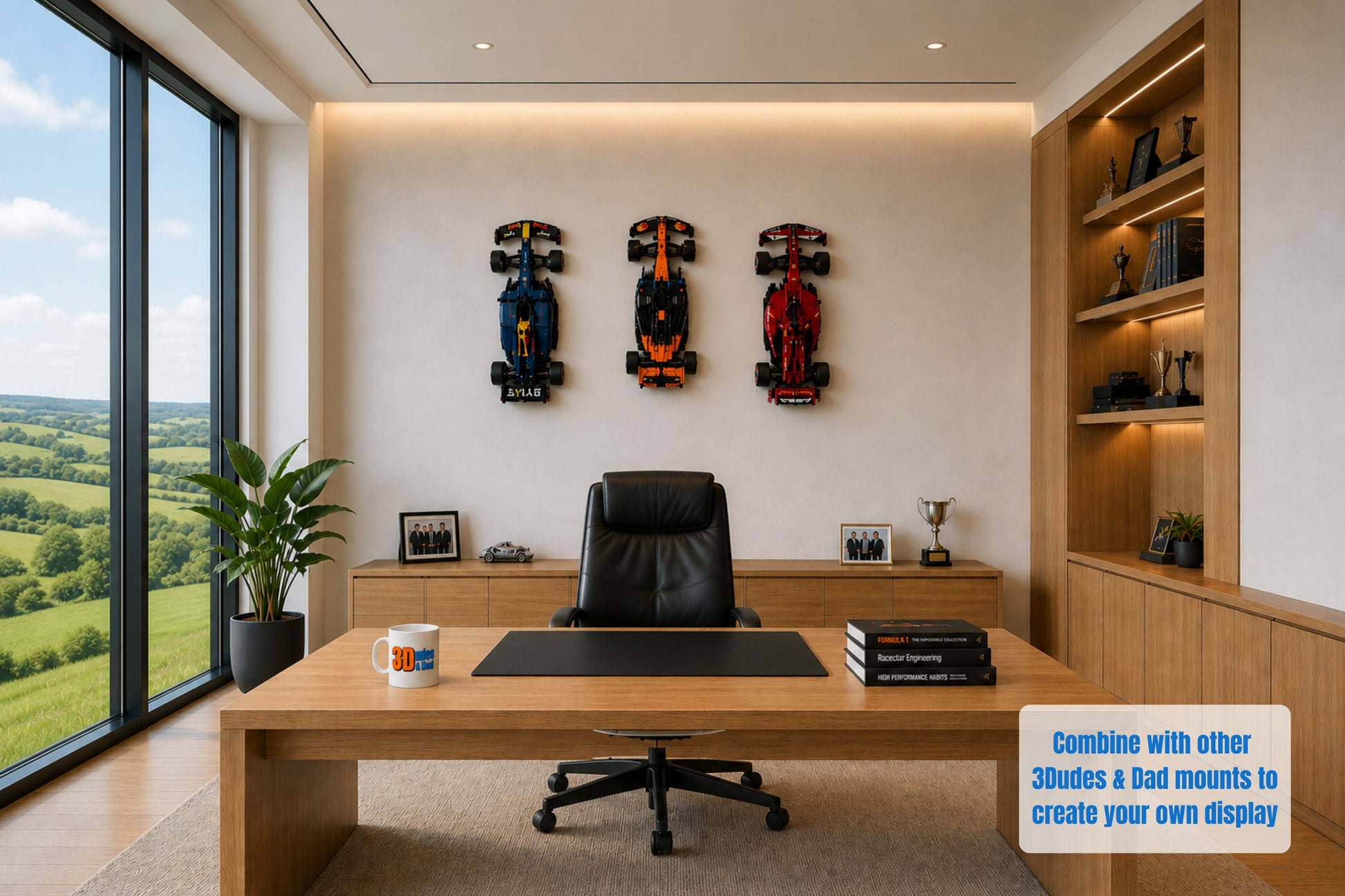 Wall mounted LEGO Technic Red Bull McLaren MCL39 Ferrari SF24 F1 cars