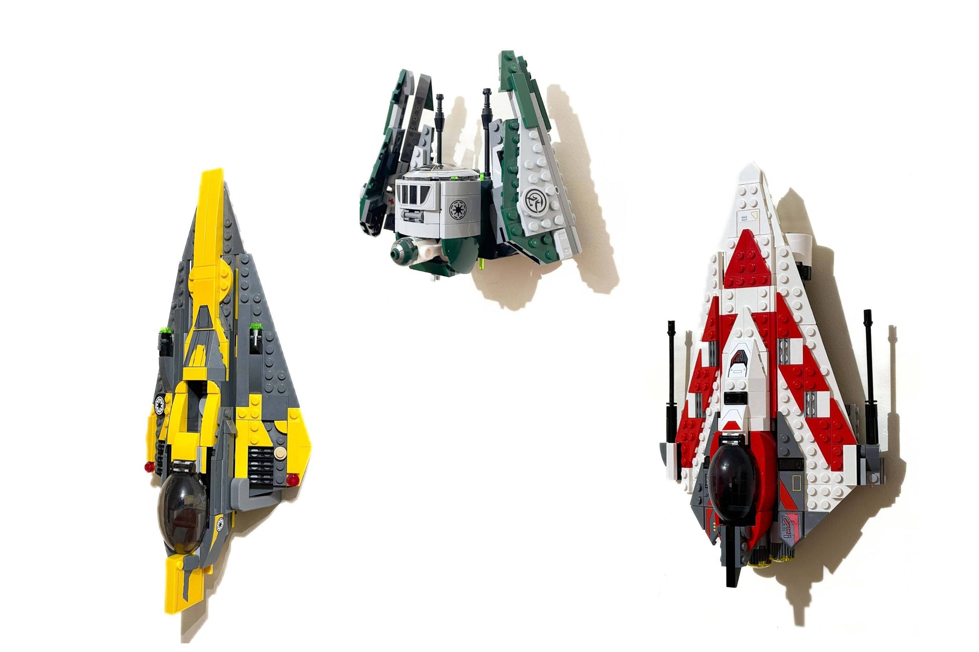 Wall mounted Lego Anakin, Yoda and Jedi Bob's Starfighters