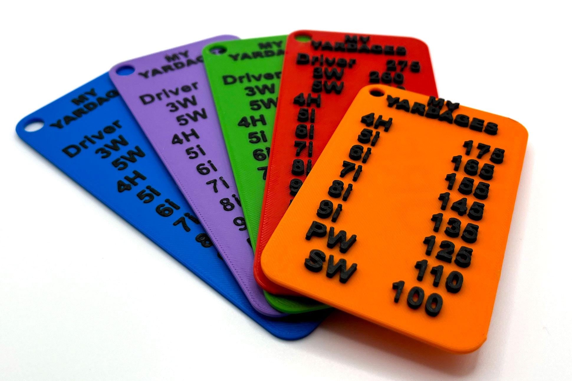 Personalised golf yardage card - 3D printed plastic, listing your own club yardages - 3Dudes & Dad